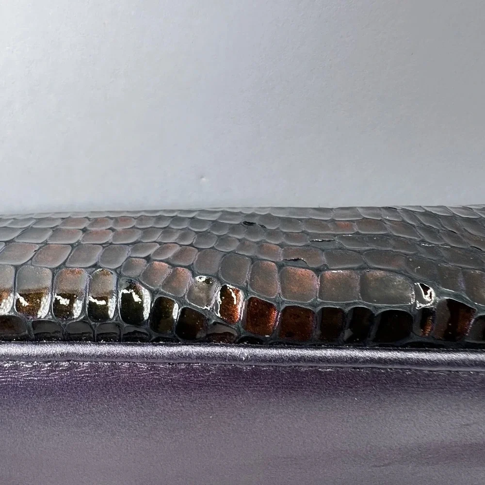 Vintage Faux Croc Clutch Envelope Evening Bag Brown Purple Chic Retro Midcentury
